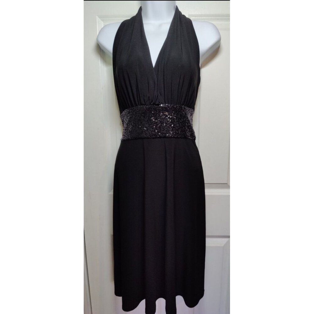 Evan Picone Black V-Neck Halter Sequins Fit & Flare Knee Length/Midi Dress‎ 4